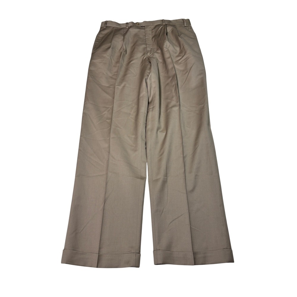 Lauren Ralph Lauren Mens 35x32 Tan Wool Cashmere Pleated Cuffed Dress Pants